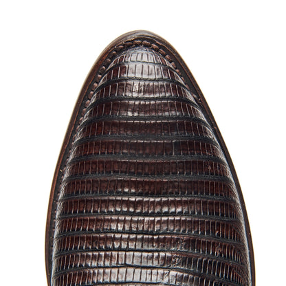 The Congress boot toe view in dark brown leather with textured ribbed pattern