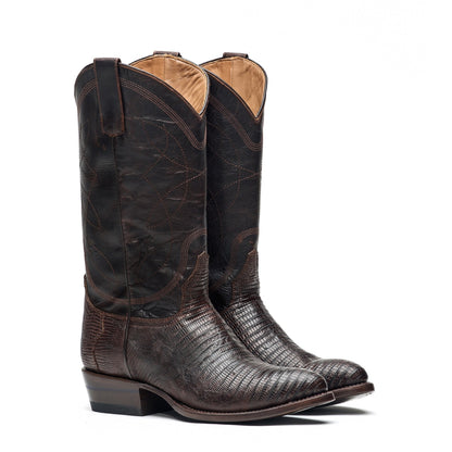 The Congress leather cowboy boots, dark brown with stitched uppers and low heel