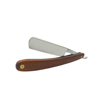 Straight razor with wooden handle and silver steel blade