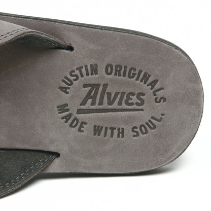 Gray flip-flop sandal footbed with embossed Austin Originals logo