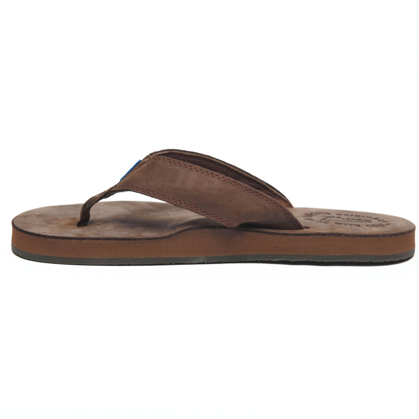 Brown thong sandal side profile with thin toe strap