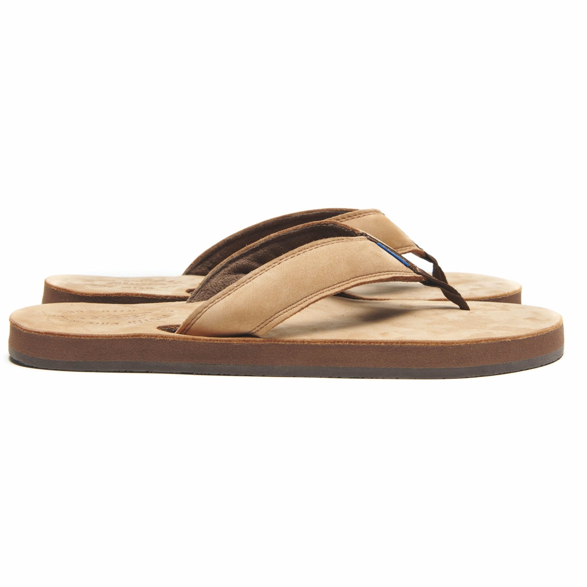 Tan flip-flop sandal with brown sole and single V-thong strap