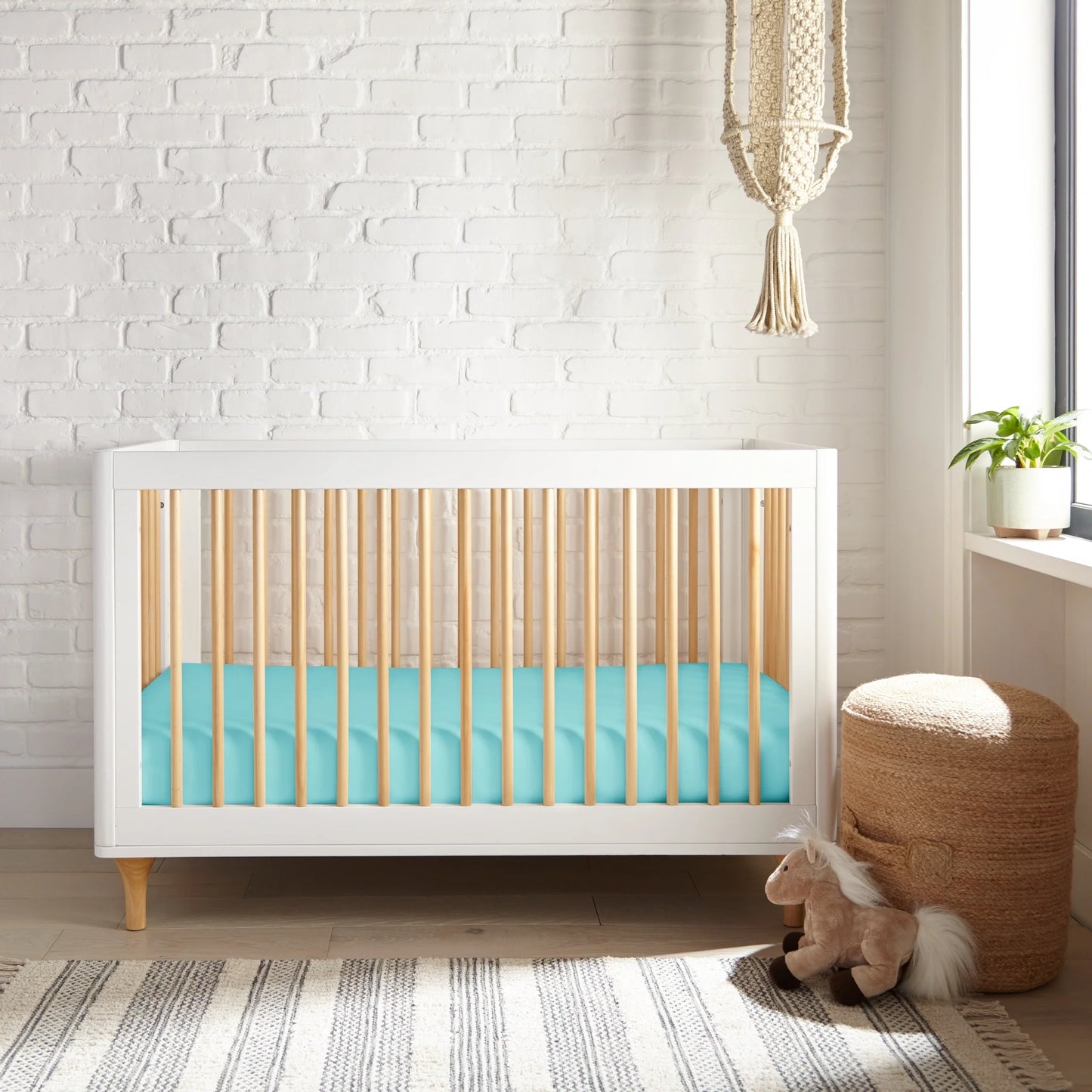 Tiffany blue crib fitted sheet, snug bamboo cooling cover for gentle sleep comfort