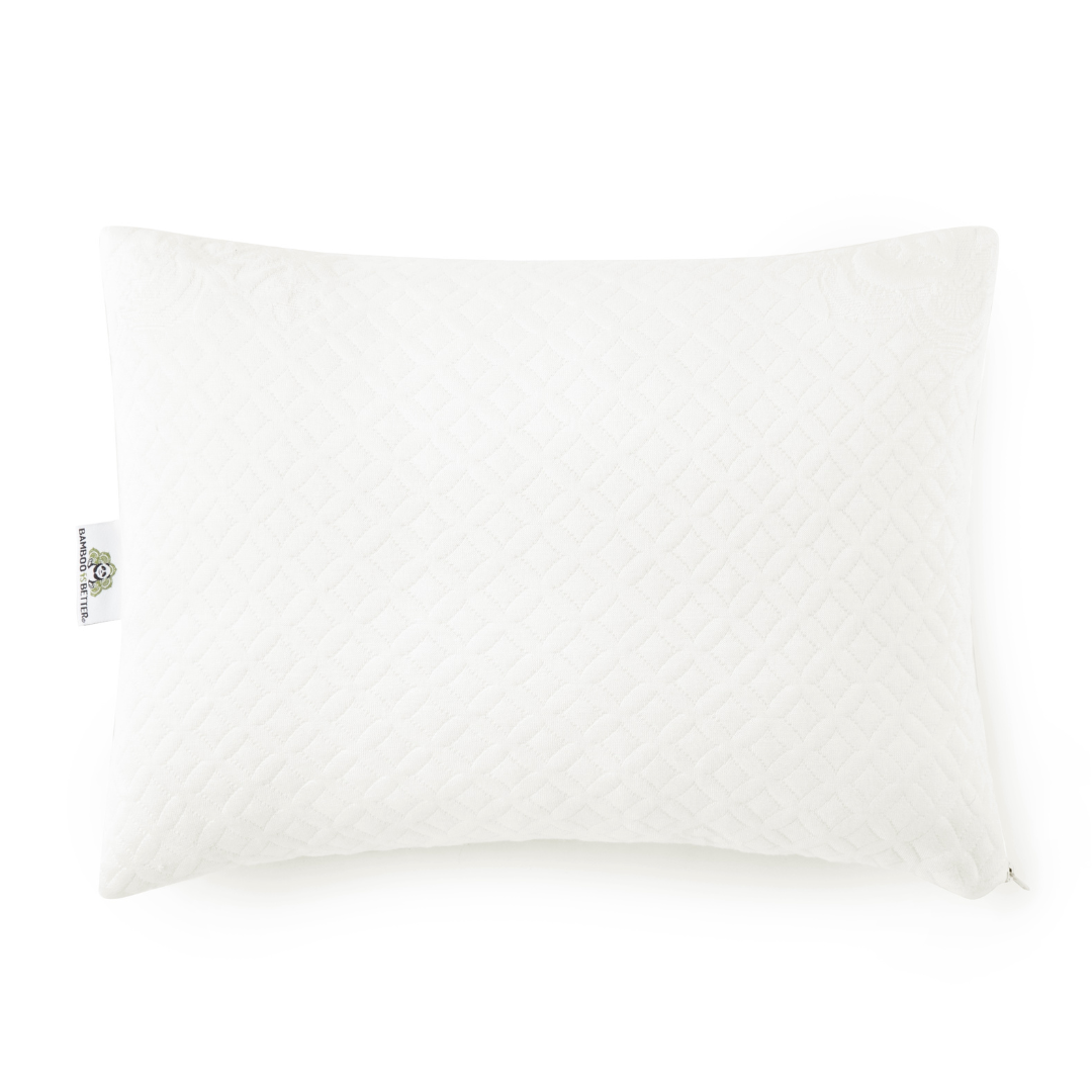 Adjustable bamboo cooling pillow for kids, white rectangular cushion with diamond quilting.