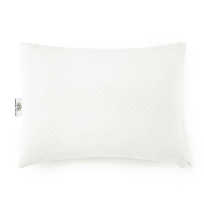 Adjustable bamboo cooling pillow for kids, white rectangular cushion with diamond quilting.