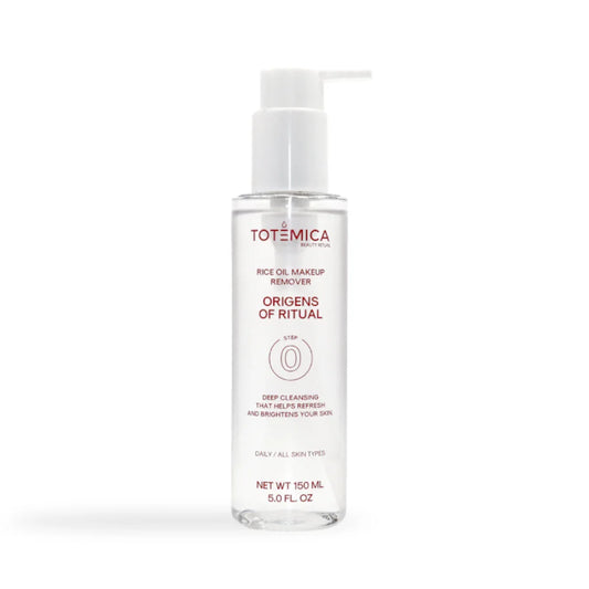 Rice oil makeup remover bottle, white pump, clear body, TOTEMICA