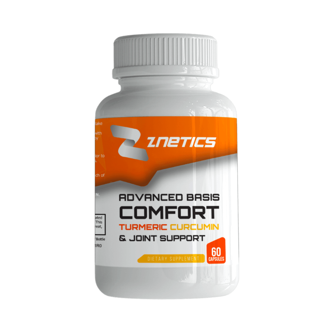 ZNETICS Advanced Basis Comfort turmeric curcumin joint support supplement bottle, 60 capsules
