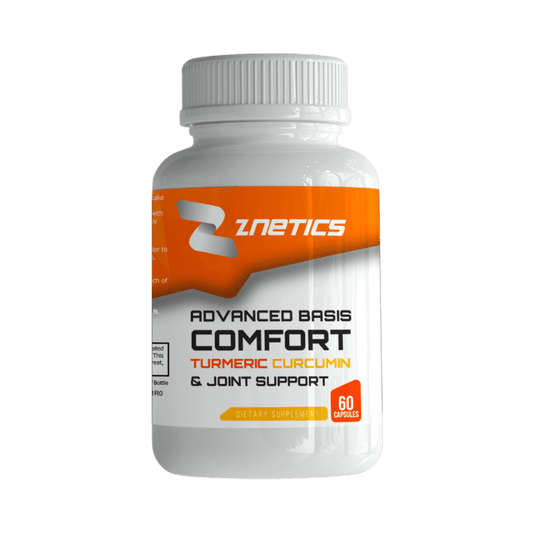 ZNETICS Advanced Basis Comfort turmeric curcumin joint support supplement bottle, 60 capsules