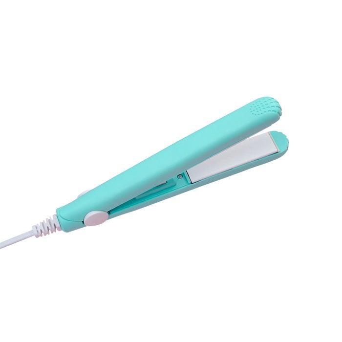 Ceramic mini hair straightener, mint green body with flat ceramic plates and power cord