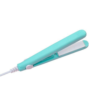 Ceramic mini hair straightener, mint green body with flat ceramic plates and power cord