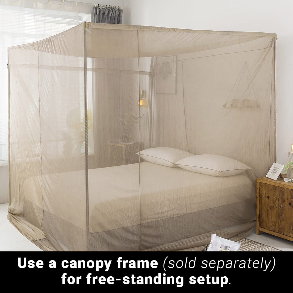 EMF shielding bed canopy netting with open frame around a mattress