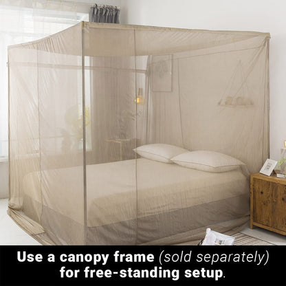 EMF shielding bed canopy netting with open frame around a mattress