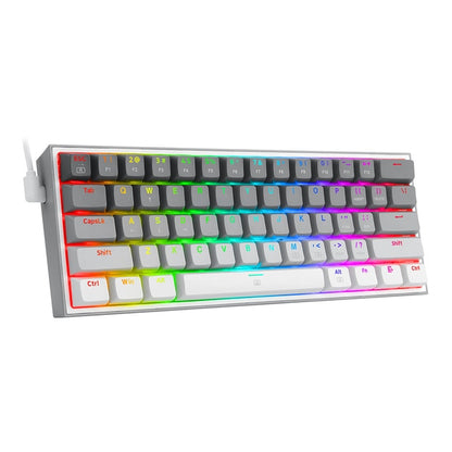 Mini wired gaming keyboard with white frame and RGB backlit keys in bright colors