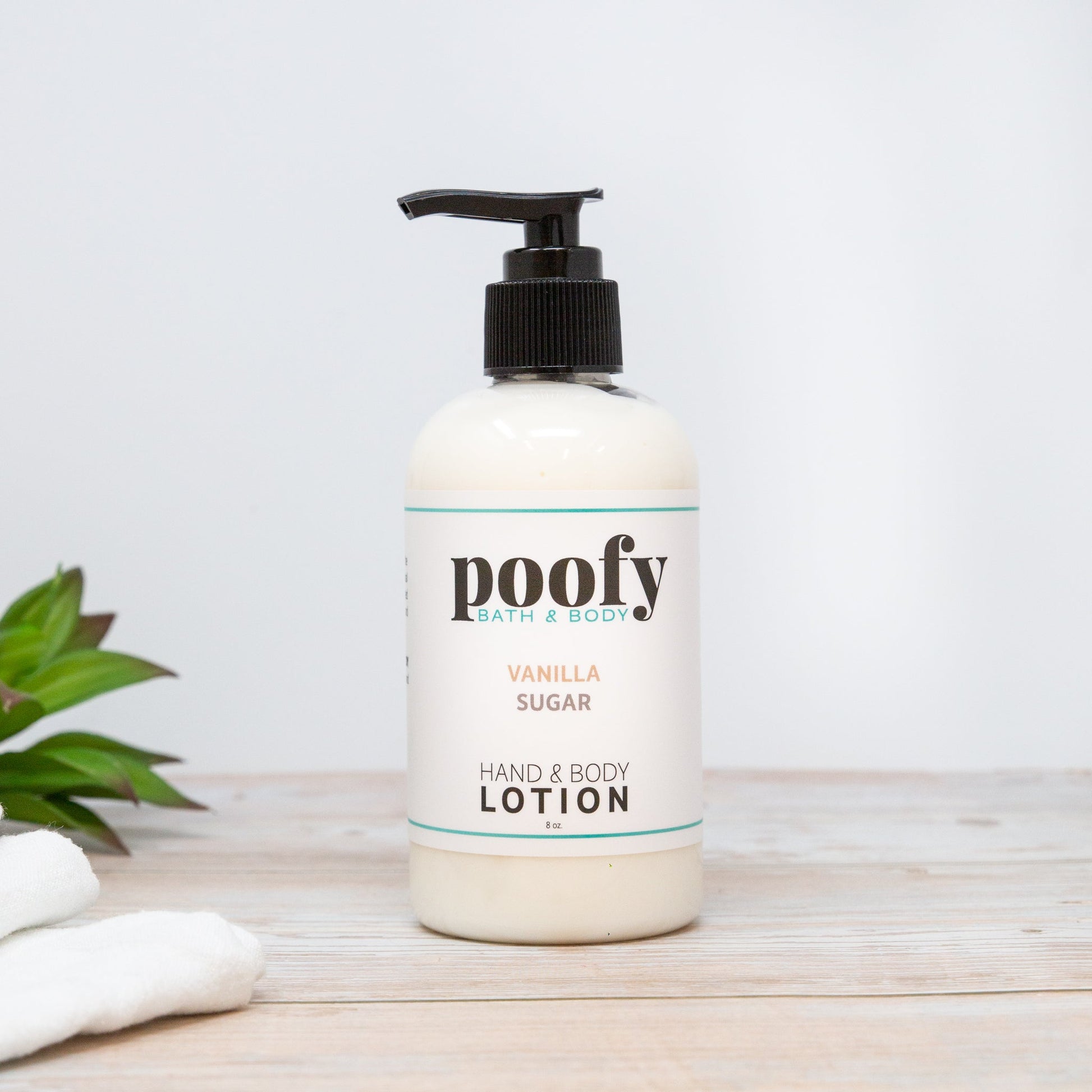 Off-white hand and body lotion pump bottle with vanilla sugar label