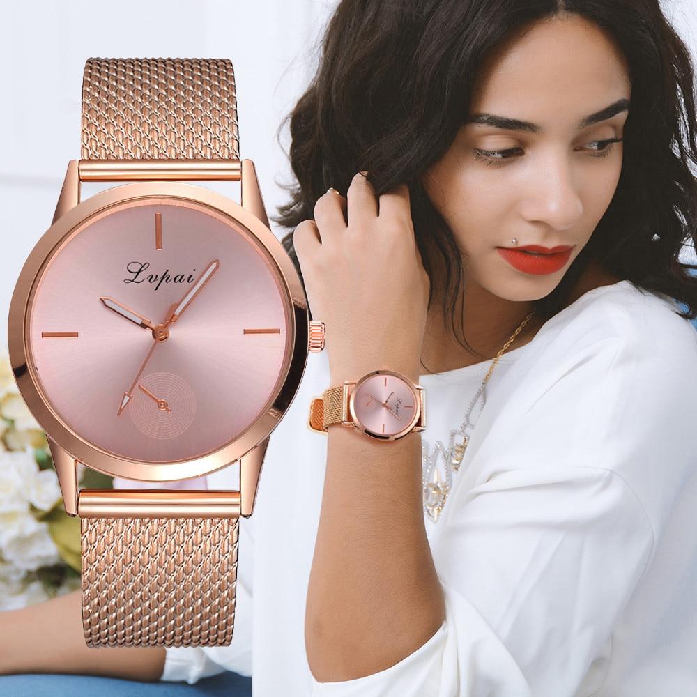 Rose gold fashion watch on mesh strap with round blush dial