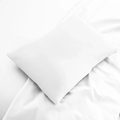 White travel pillowcase, folded square view, smooth satin-like fabric.
