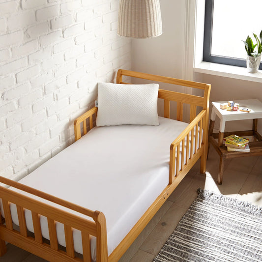 Cooling bamboo crib fitted sheet, white, textured surface on crib mattress
