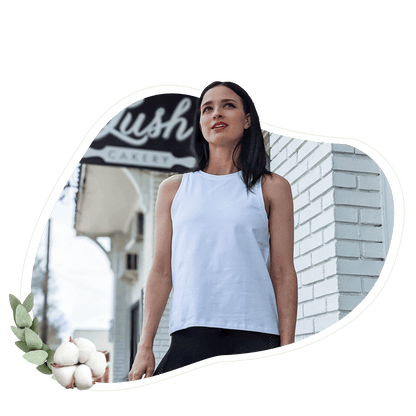 Light blue women's tank top with crew neckline and sleeveless straight hem