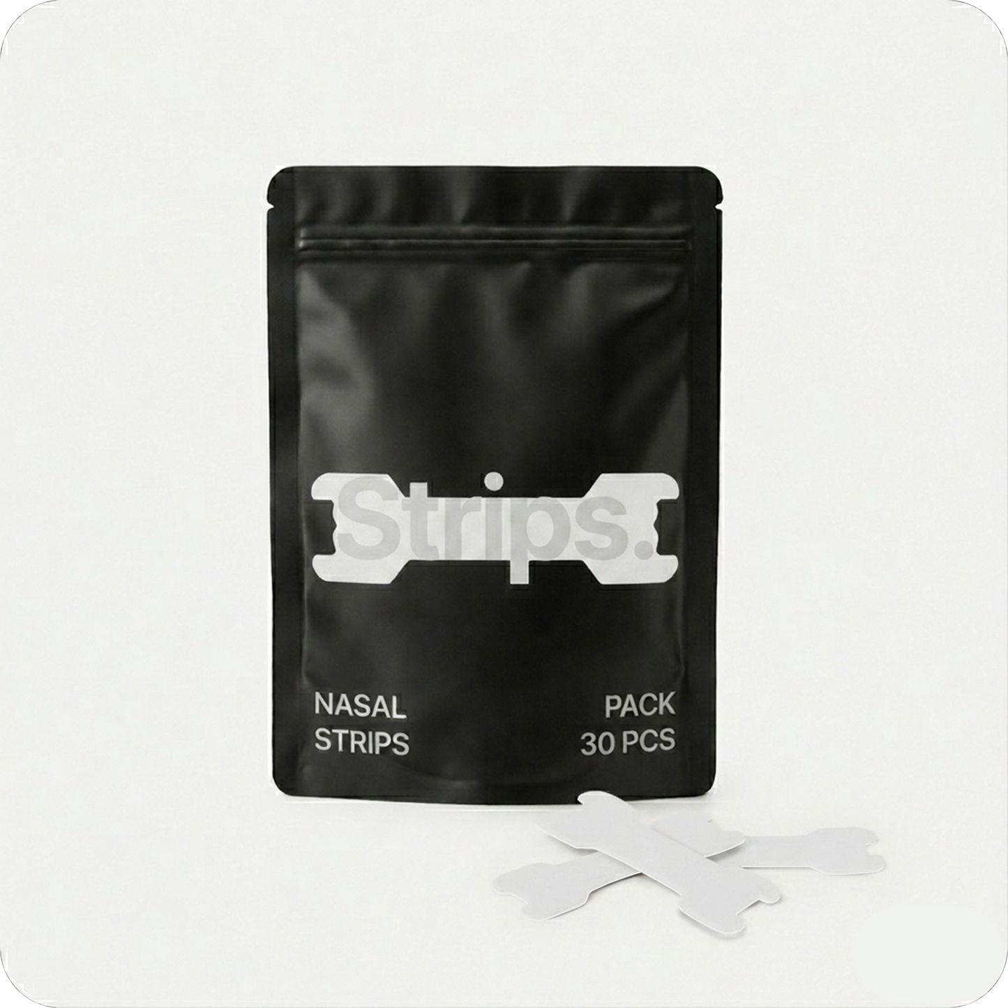 White nasal strips pouch with several white nasal strip pieces