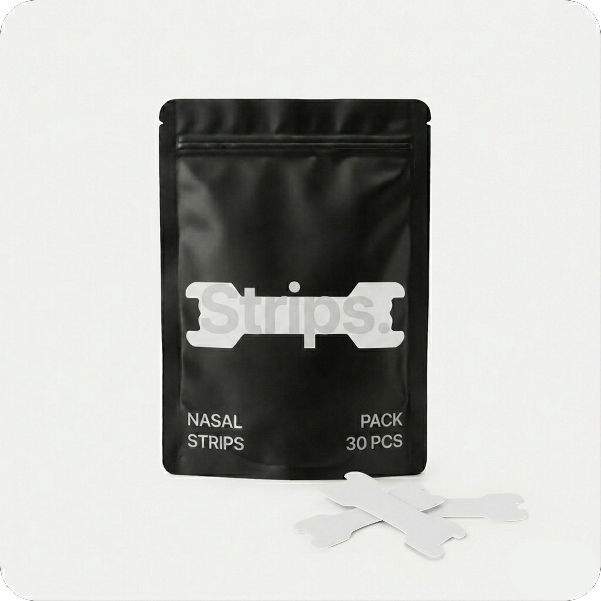 White nasal strips pouch with several white nasal strip pieces