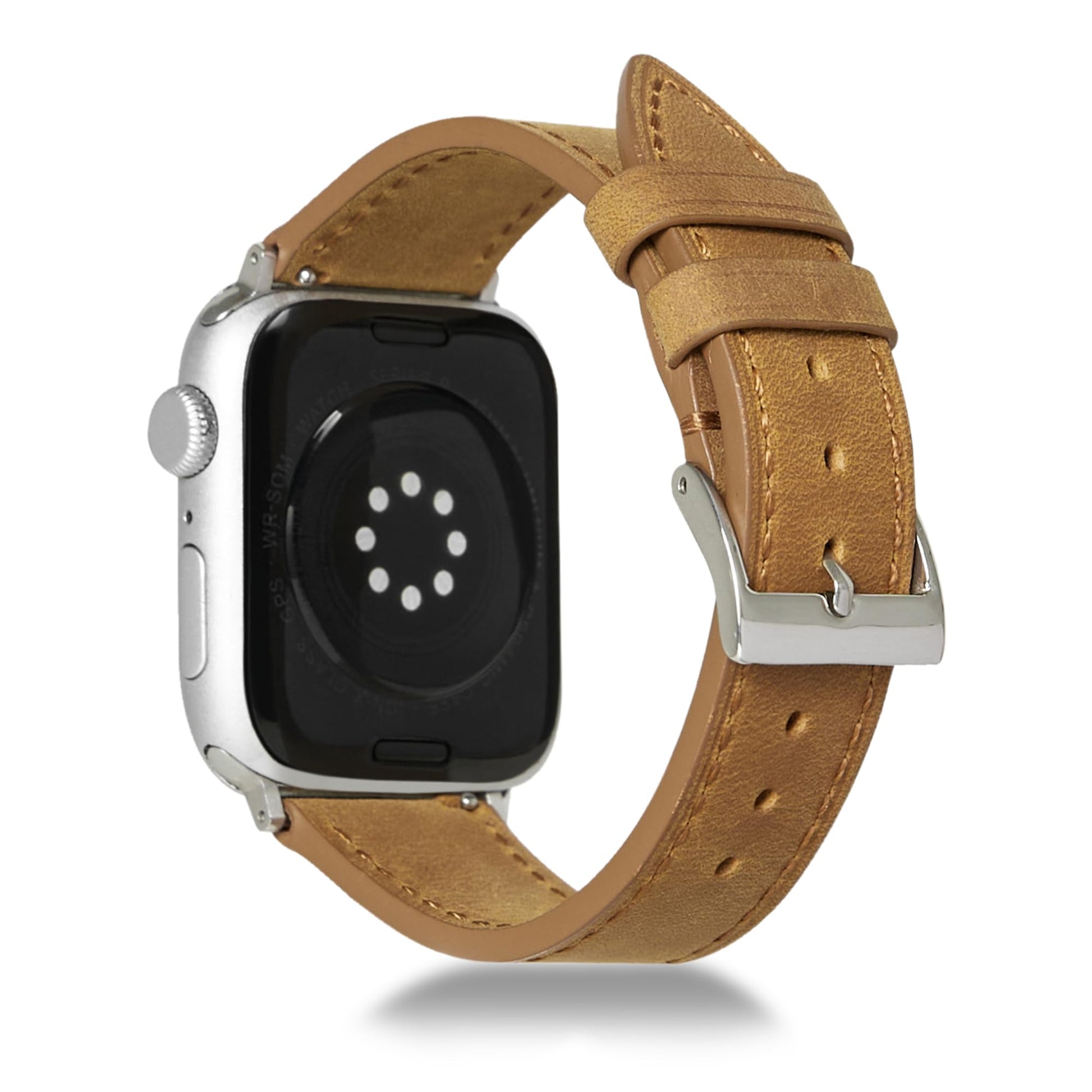 Jeereal Genuine Leather Bands Compatible with Apple Watch Band Series 9 Ultra 2/Ultra SE/SE 2nd Generation 8 7 6 5 4 3 2 1 38mm 40mm 41mm 42mm 44mm 45mm 49mm Women and Men Stainless Steel Replacement for Women & Men (42mm/44mm/45mm/49mm Bourbon Brown) - Renee Lane Company