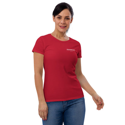 Red fitted crew-neck T-shirt with small Prohibition Soap logo on front