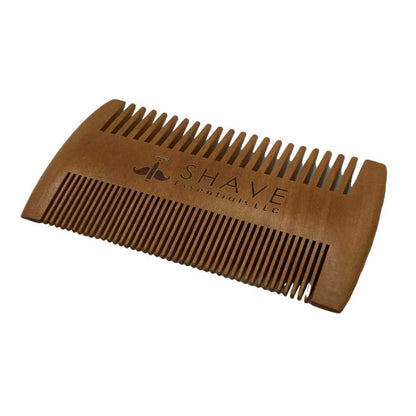 Wooden beard comb with fine teeth on two rows, brown.
