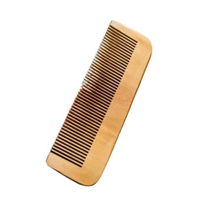 Wooden hair comb with fine teeth, rectangular shape