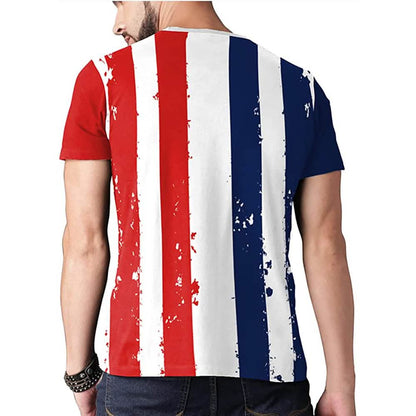 France soccer jersey back view with vertical blue, white, and red stripes