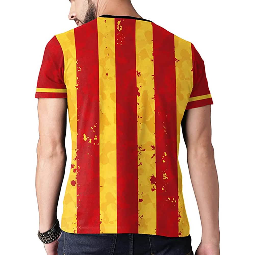 Spain soccer jersey T-shirt with red and yellow vertical stripes, short sleeves