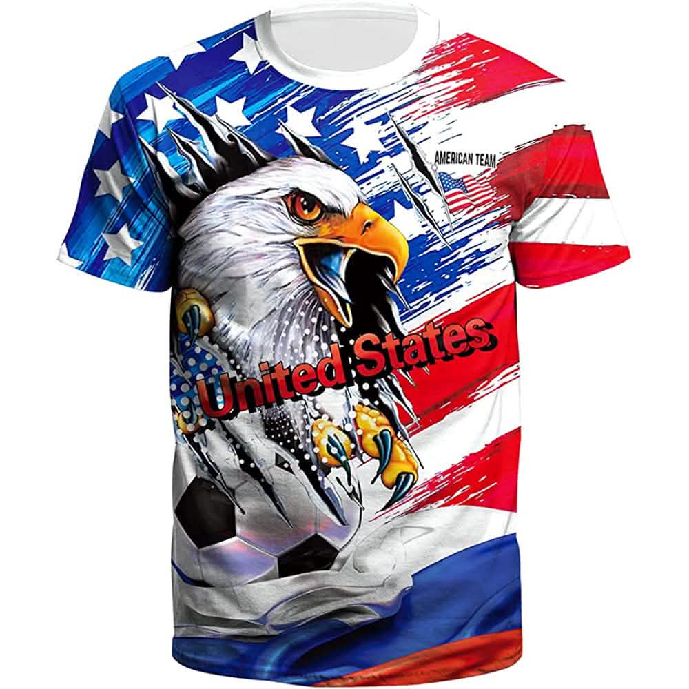 United States soccer jersey T-shirt with eagle artwork, stars-and-stripes, and ball graphic
