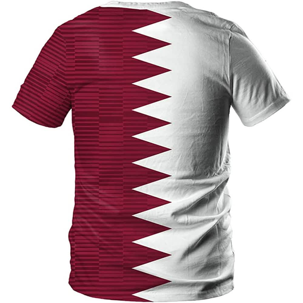 Qatar soccer jersey back with maroon and white vertical zigzag stripe pattern.