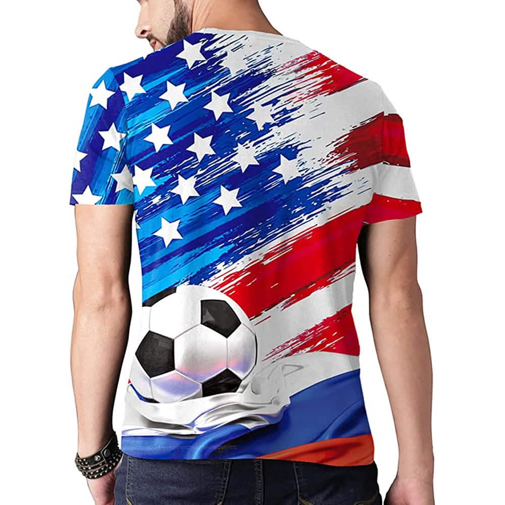 United States soccer jersey T-shirt, stars-and-stripes print with soccer ball, back view