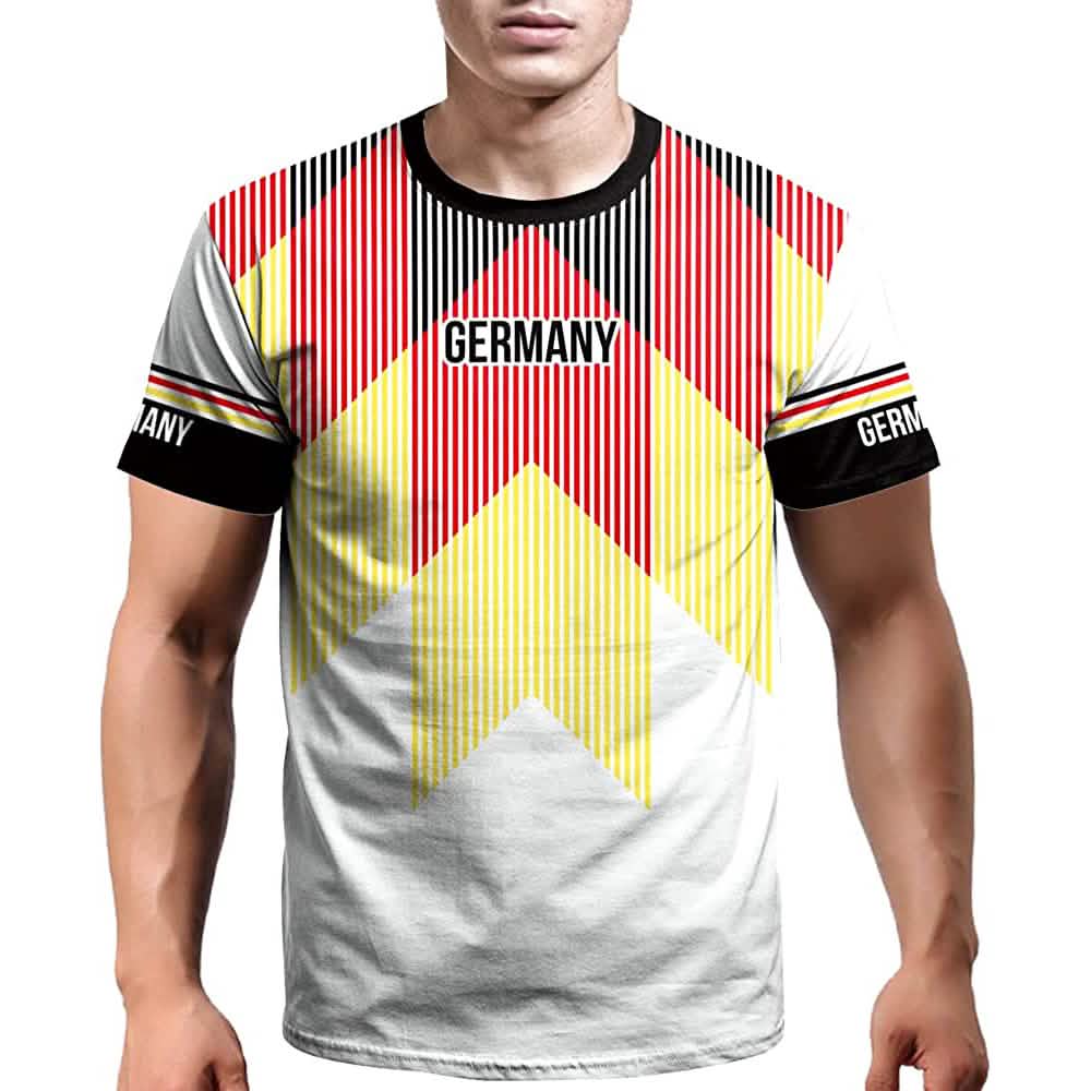 Germany soccer jersey T-shirt with black collar and red, yellow, and white geometric print