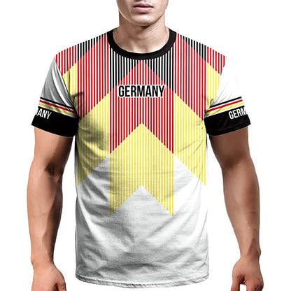 Germany soccer jersey T-shirt with black collar and red, yellow, and white geometric print