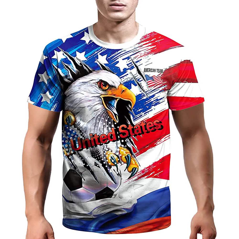 United States soccer jersey T-shirt with eagle, stars, stripes, and soccer ball graphic