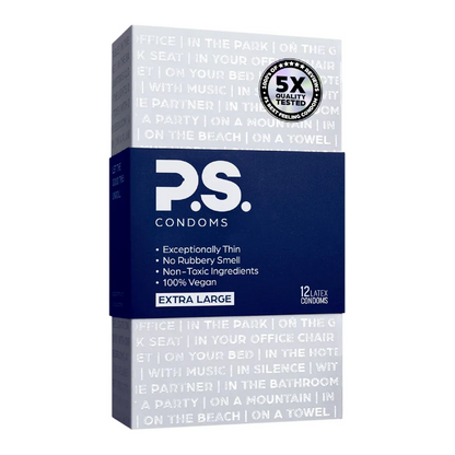 P.S. Condoms box, extra large, 12 latex condoms, exceptionally thin
