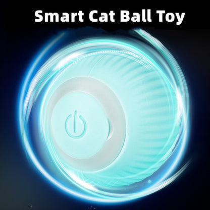 Light-up mint blue smart cat ball toy with power button on top