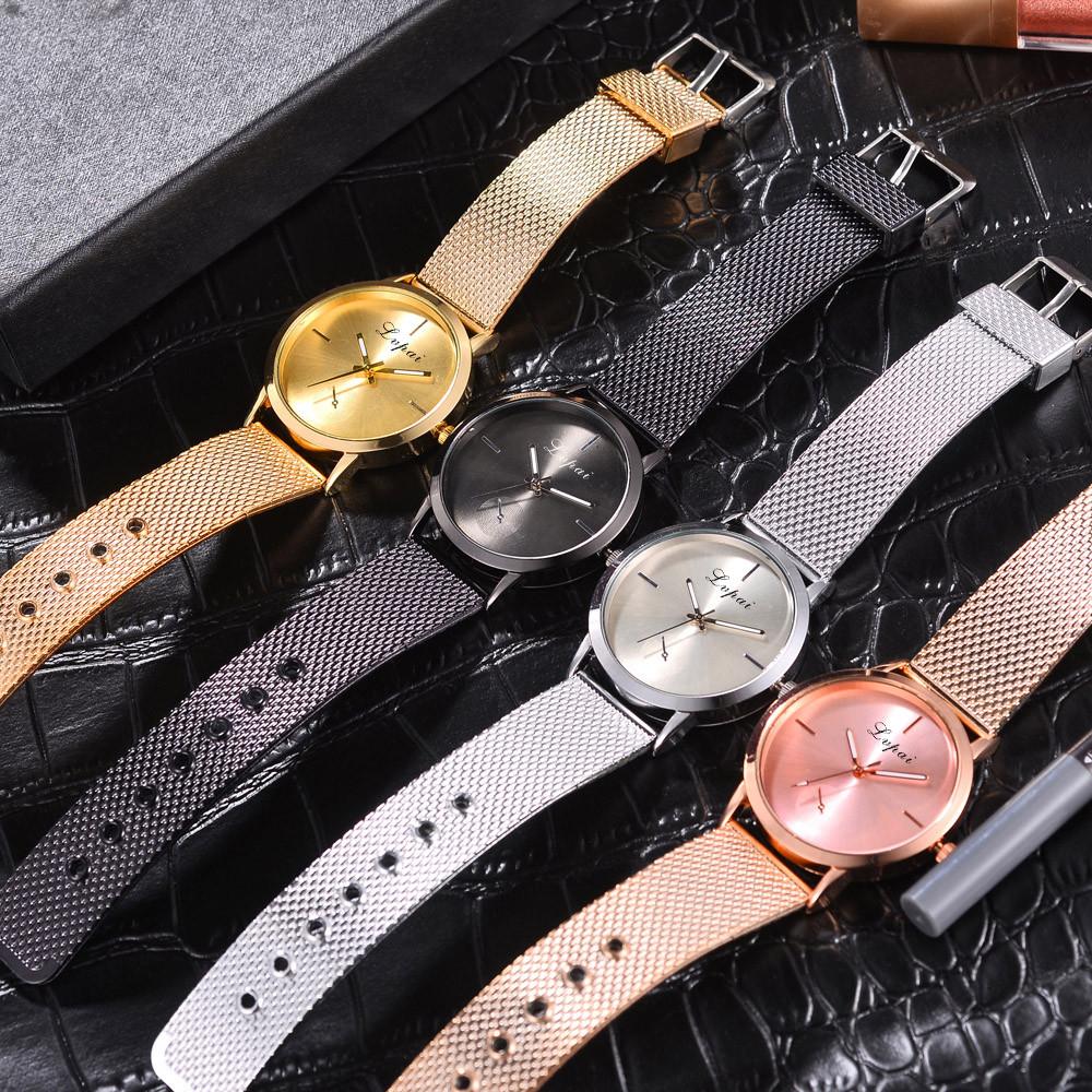 Fashion watch set with metal mesh straps in rose gold, silver, black, and gold