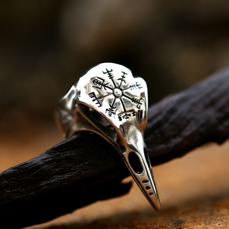 Silver gothic ring with snowflake rune design and pointed tip detail
