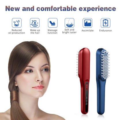 Hair growth comb set with red and blue handheld brushes and plastic bristles