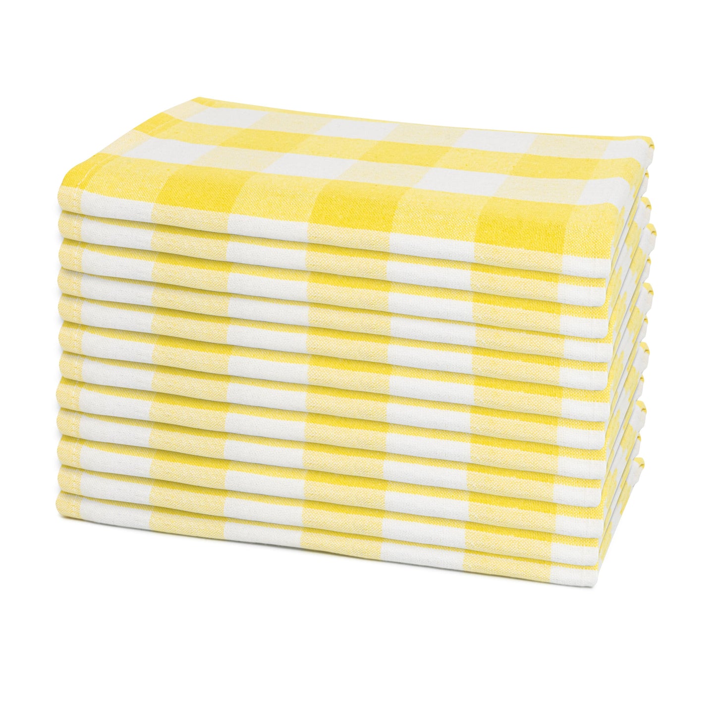 Plaid dinner napkins, stacked, yellow and white check pattern