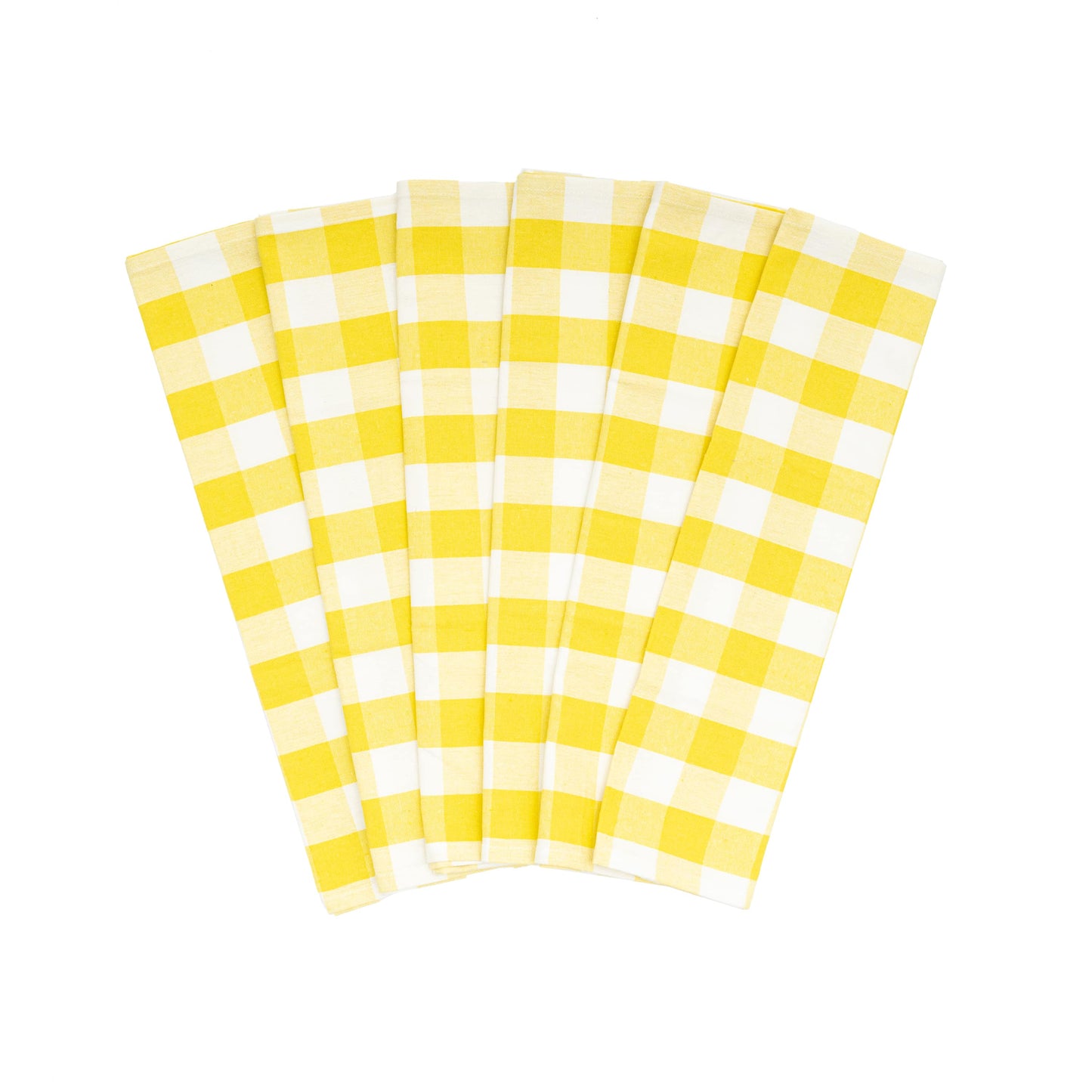 Plaid kitchen towels, yellow and white check pattern, folded set