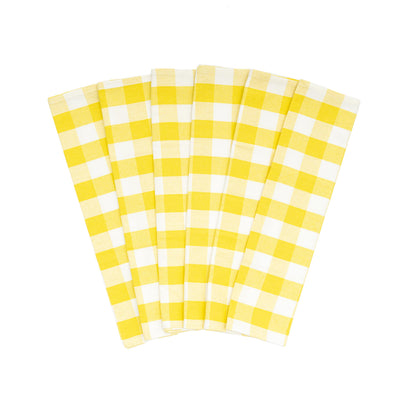 Plaid kitchen towels, yellow and white check pattern, folded set