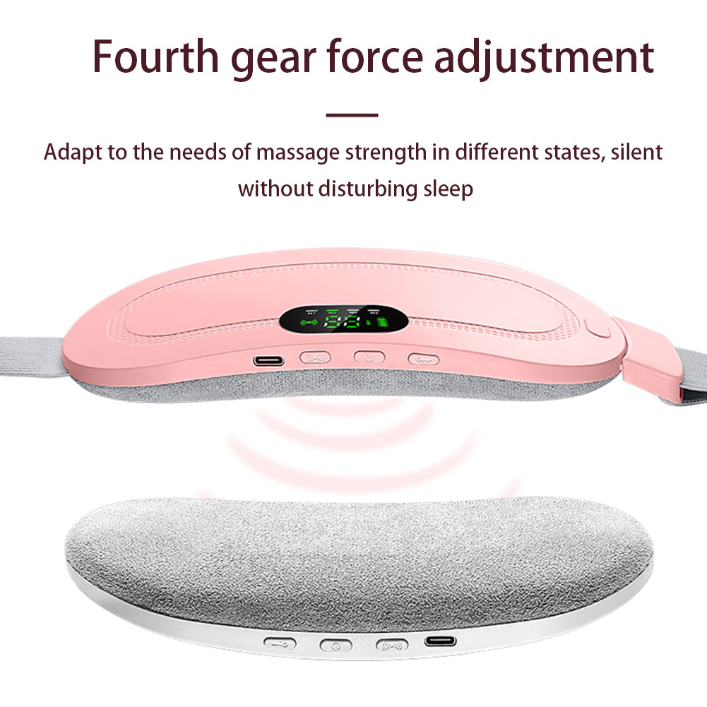 Pink abdominal massage belt with center control panel and side elastic straps