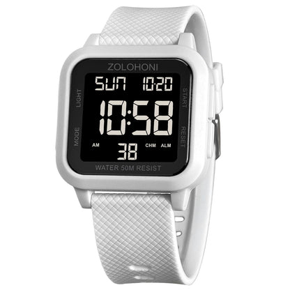zolohoni Square Mens Digital Watch Big Numbers Dial Large Face Waterproof LED Watches with Alarm Date Stopwatch - Renee Lane Company