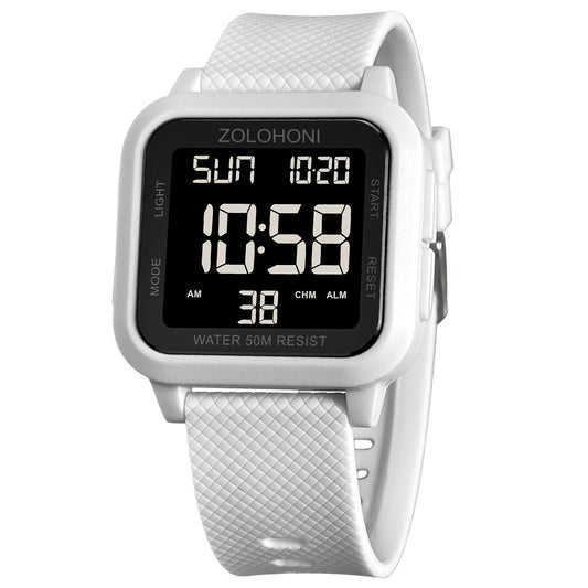 zolohoni Square Mens Digital Watch Big Numbers Dial Large Face Waterproof LED Watches with Alarm Date Stopwatch - Renee Lane Company